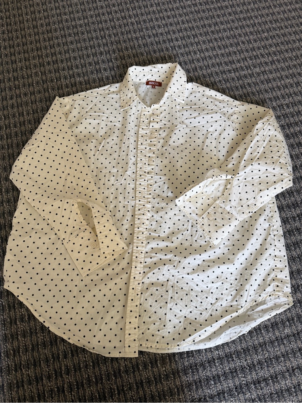 Cream with black Polka Dot Button-Up Shirt - Classic Casual oversized fit